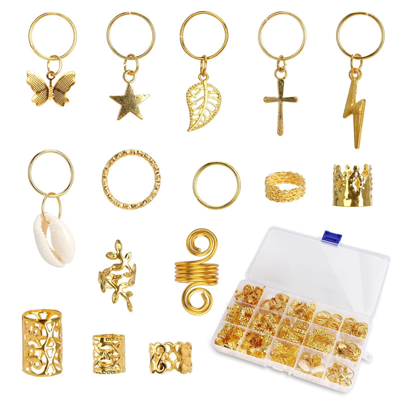 ZHXGO 244Pcs Hair Jewelry Braids, Hair Dreadlock Metal Clips, Hair Charms Pendants