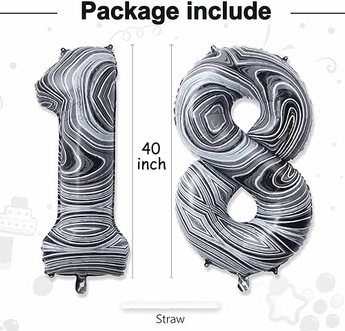 Miniatura 10 de Globos gigantes de papel de aluminio de mármol negro de 40 pulgadas, globos gigantes de helio del número 13 o 31 para decoraciones de cumpleaños de