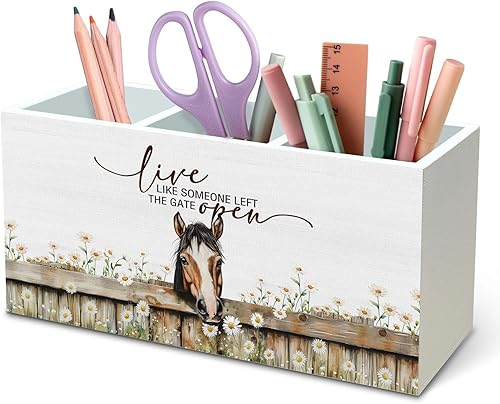 Miniatura 10 de DILSJ Organizador de Lápiz y Bolígrafo Inspirador de Border Collie para Escritorio, Regalos de Border Collie, Caja de Madera con Letreros "Vive Como