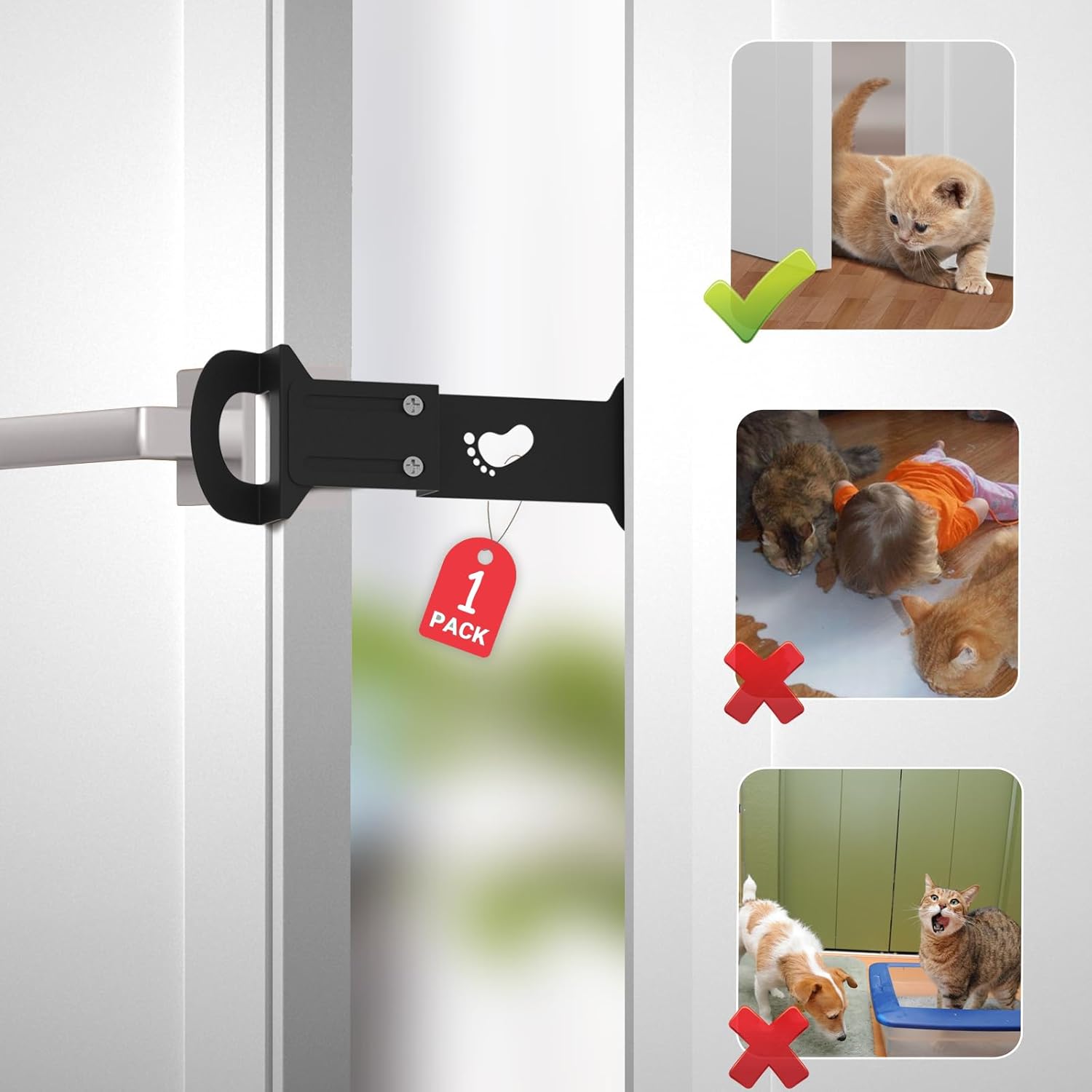 Adjustable Cat Door Holder Latch 1PCS Black Pet Door