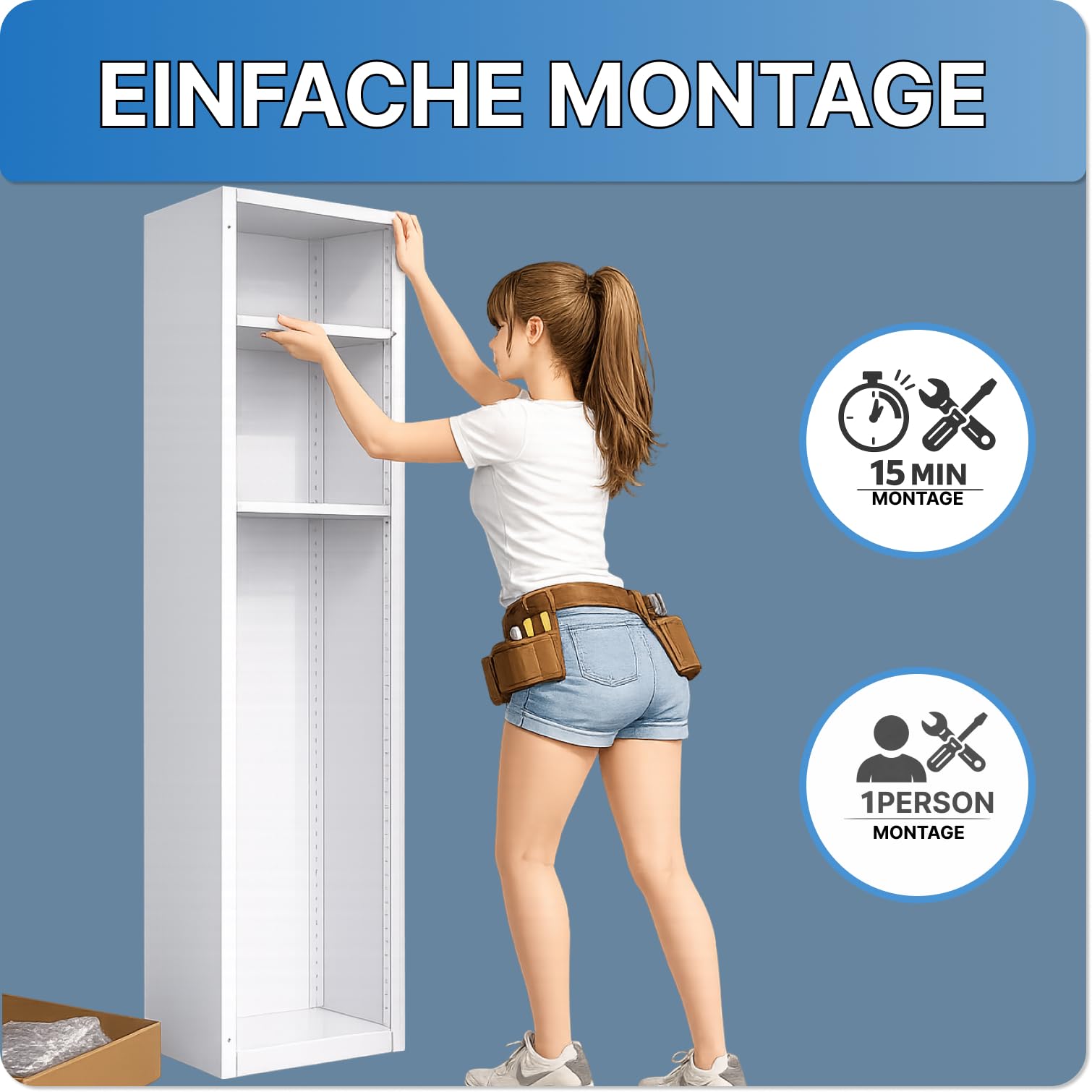 Putzschrank abschließbar [180 x 85 x 42 cm] – Geräteschrank aus Metall mit 2 Türen, Schloss, Halterung & Türfächern – Besenschrank für Reinigungsgeräte, Haushalt & Gewerbe (Grau)