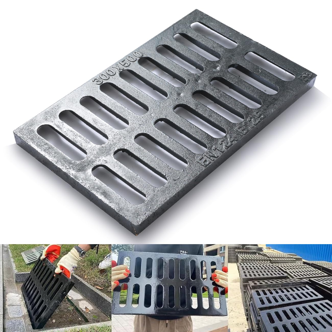 20x12 Cast Iron Drain Grate,B125 Outdoor Metal Grate for Storm Drain | Heavy-Duty Rectangle Channel Grate, Sewer Grate for Drainage, Trench Drain Cover for Driveway, Concrete Floor, Yard, Garage.
