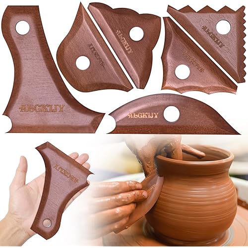 Pottery Ribs 6 Pack | Pottery Trimming Textured Art Tools | Pottery Foot Shaper Prep Tools | Plaster Sculpting Rib Membrane Removal Tool | for Carving Clay Molds Ceramics | Solid Beech Wood