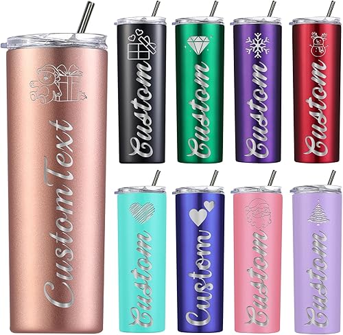Miniatura 10 de Vasos ajustados personalizados de 20 onzas regalo para Navidad vasos de acero inoxidable personalizados con tapas y popotes grabado láser gratis 16