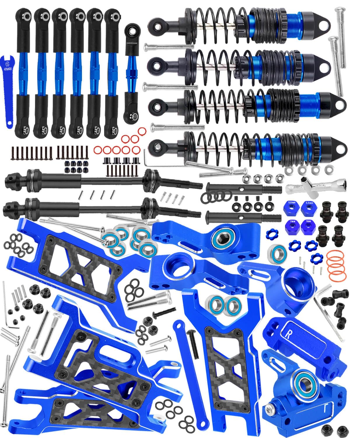 Upgrades Parts for 1/10 Slash 2WD,Slash VXL 2WD RC Shocks&Front Rear Suspension A Arms&Caster Block&Steering Blocks&Rear Stub Axle Carriers&Drive Shaft CVD&Hex Hub&Turnbuckles Camber Link,Navy Blue