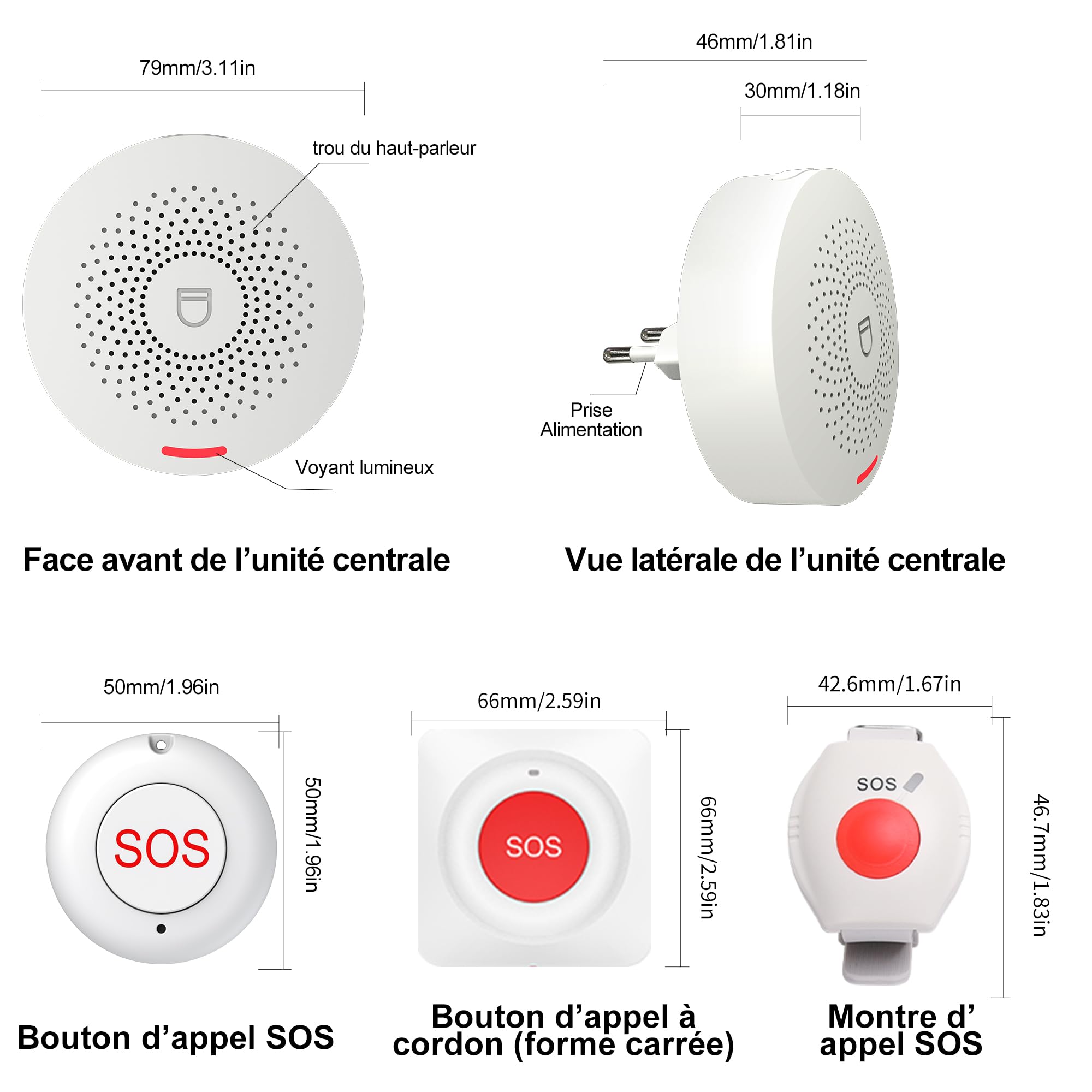XUK Bracelet Alarme Personne Agee WiFi, Système d'Alerte Intelligent Compatible Tuya, Smart Life et Alexa – Bouton d’Urgence Étanche sans Fil 200 m avec Récepteur, Volume Réglable (Pack de 4 produits)