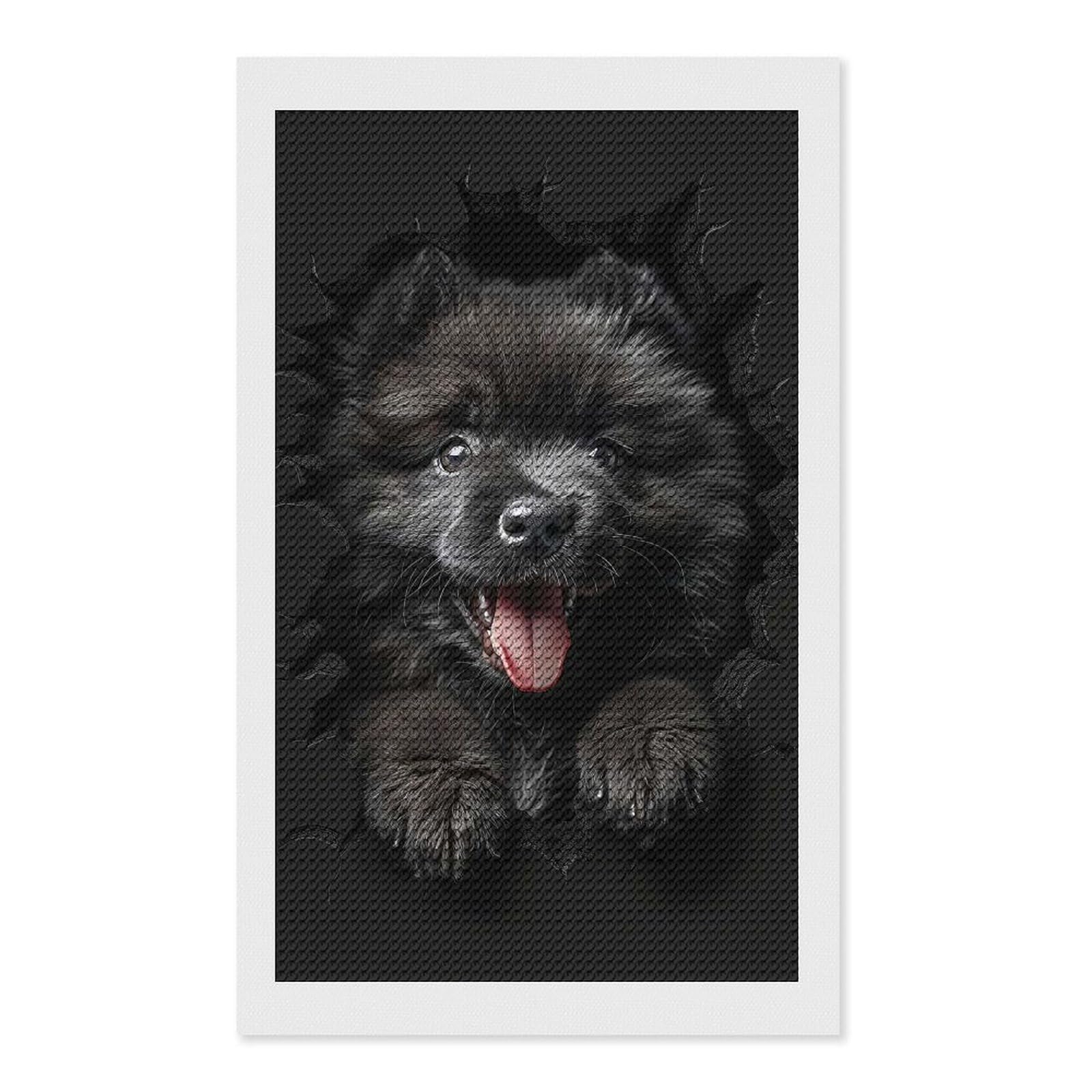 Junmoney Keeshond Diamond Painting Canvas Kit 12"x20", Round Gems, Living Room Decor, Seasonal Gift Choice, Modern Decor