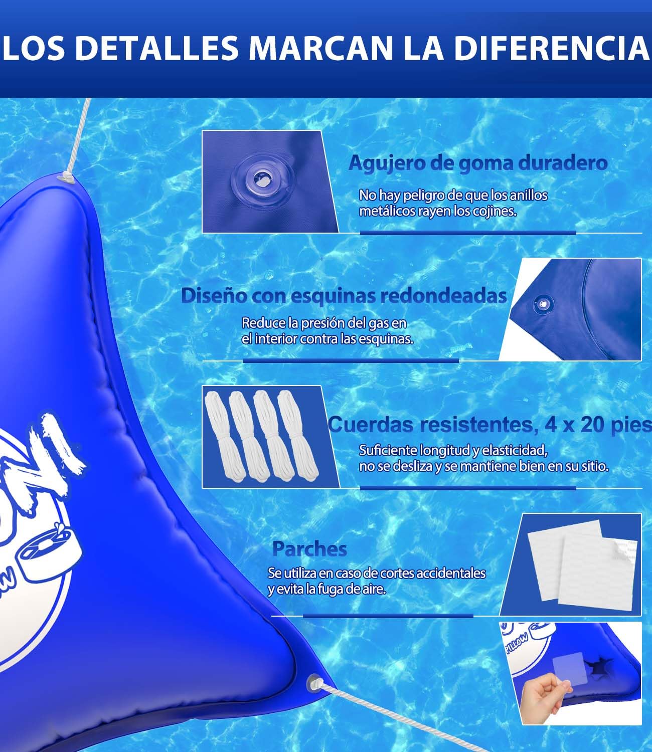 Angooni Cojín de piscina de invierno XXL 200 x 240 cm | Cojín de aire para piscina con doble costura para cubierta de piscina | Cojín de piscina para el invierno | con válvula Boston de doble