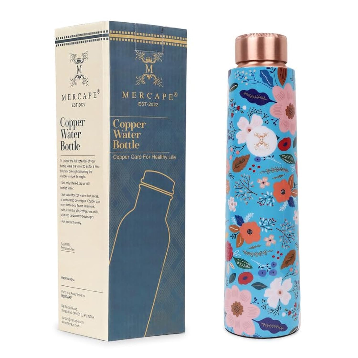 MERCAPE Copper Water Bottle A Handmade Ayurvedic Enameled Print Water Bottle For Drinking - Increase Your Water Consumption, and Experience Immediate Health Benefits 900ml