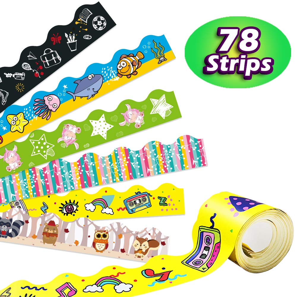 Bulletin Board Borders – Great Value Decorative Borders Packs for Wall of Classroom, School, Kid Room, 6 Assorted Designs of Board Trimmers