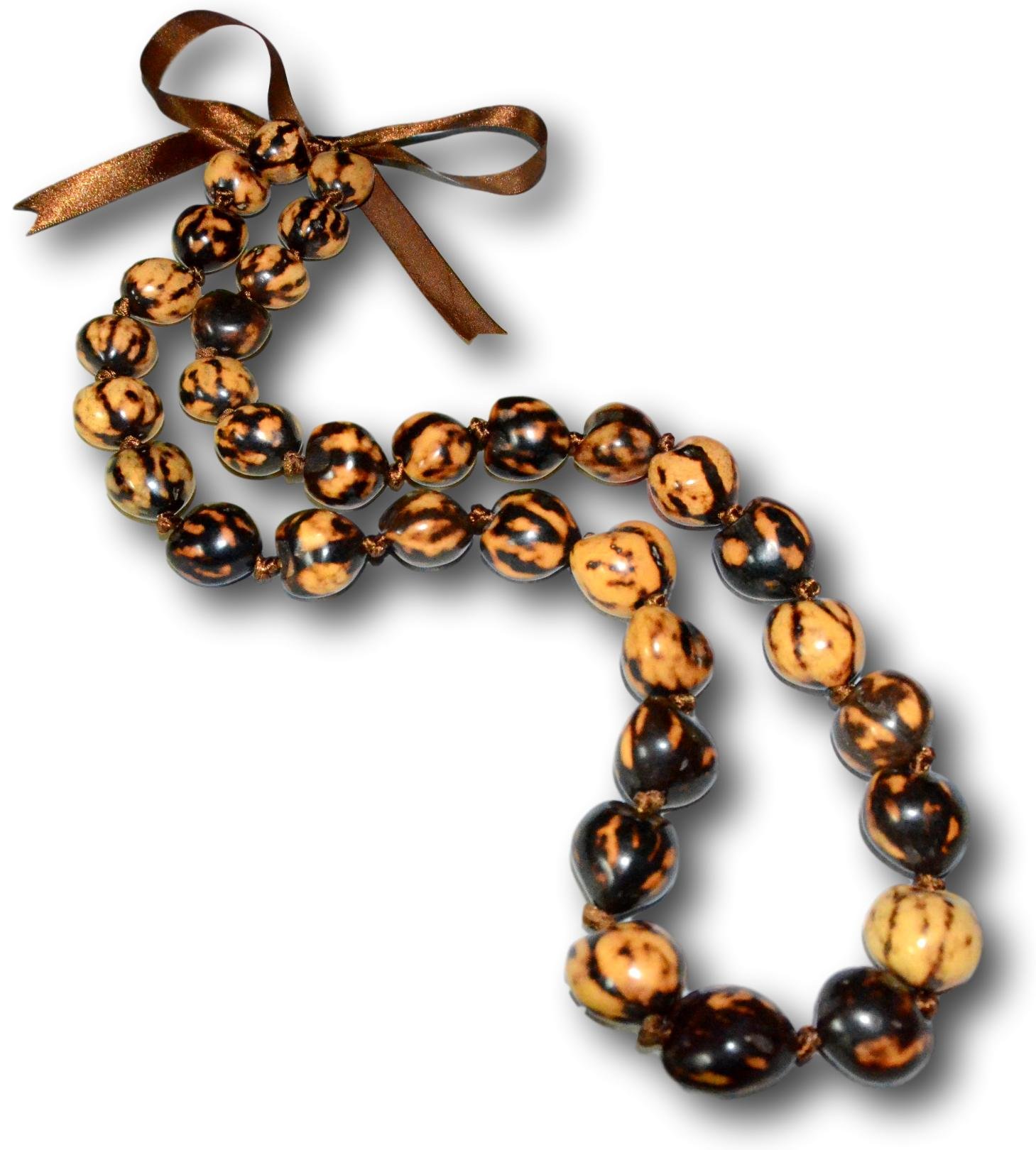 Mens and Womens Mixed Black and Brown Kukui Nut Tropical Necklace from the Philippines (Natural Colors May Vary)