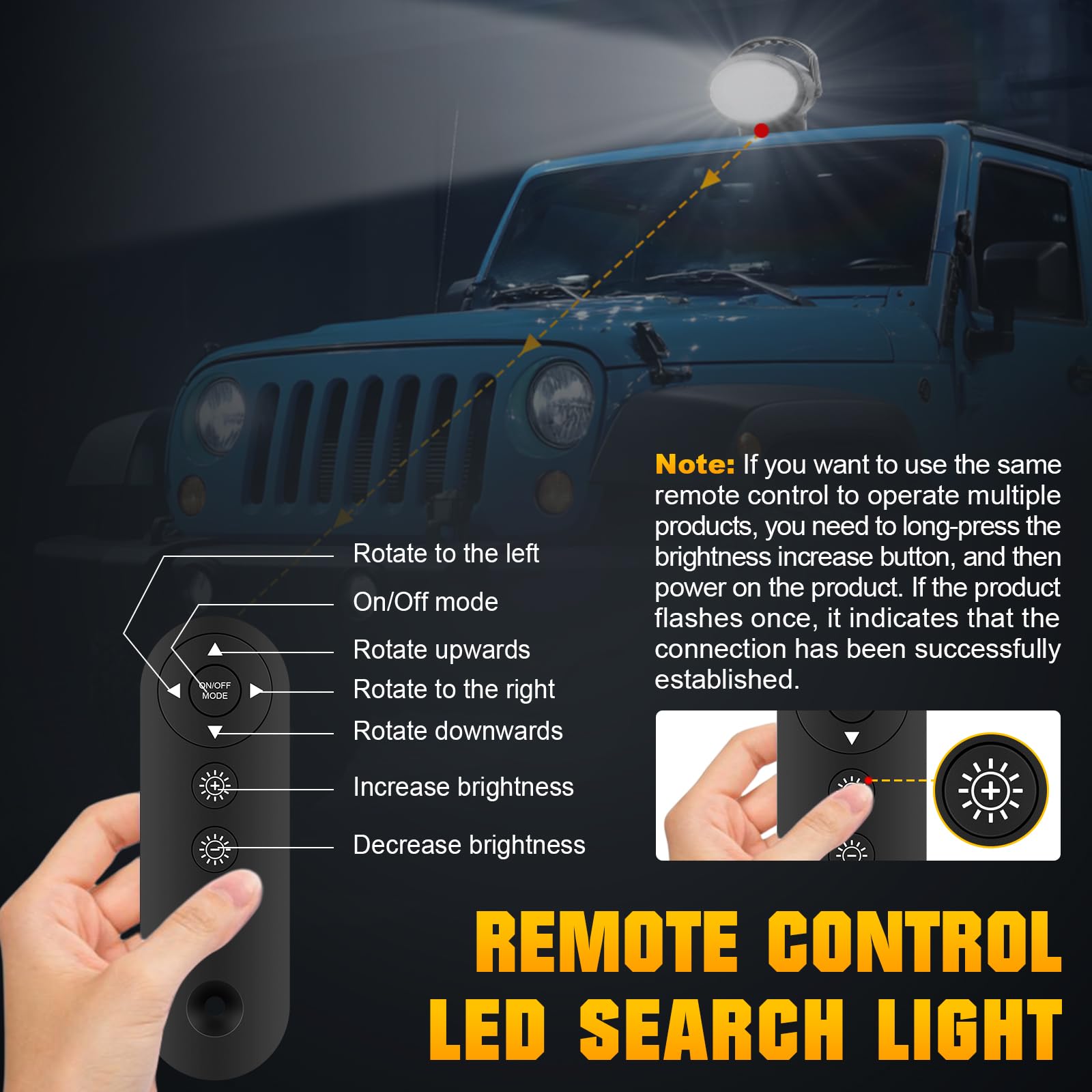 RIGIDON Strobo Faro da ricerca led, 38W 3800LM luce da ricerca con base magnetica, 12V 24V Spot luci di lavoro fari di profondità per auto fuoristrada camion SUV 4x4 barca