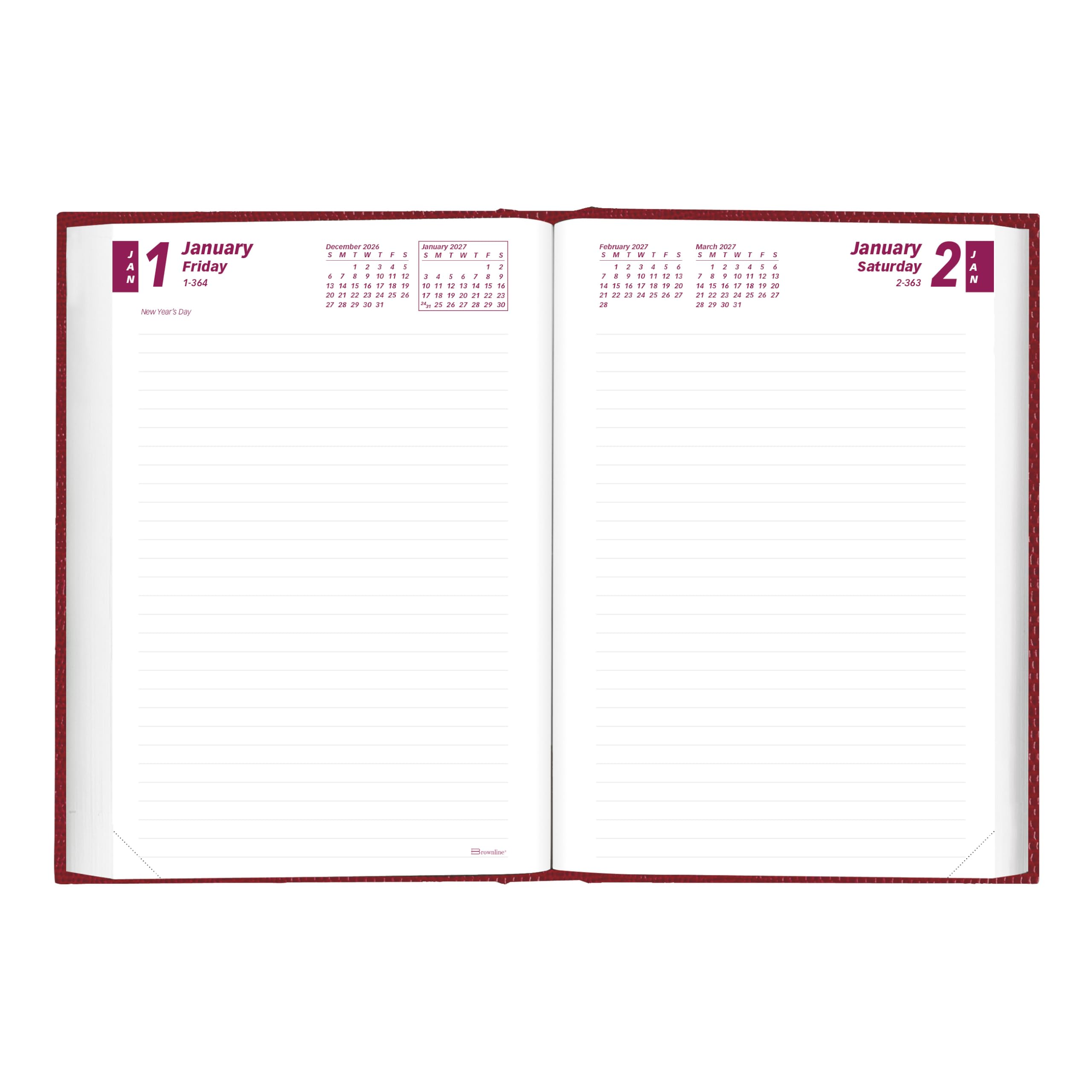 Brownline® - Agenda giornaliera/mensile tradizionale 2027, 12 mesi, da gennaio a dicembre, rilegatura perfetta, 19,1 x 12,7 cm, rosso brillante (CB387.RED)