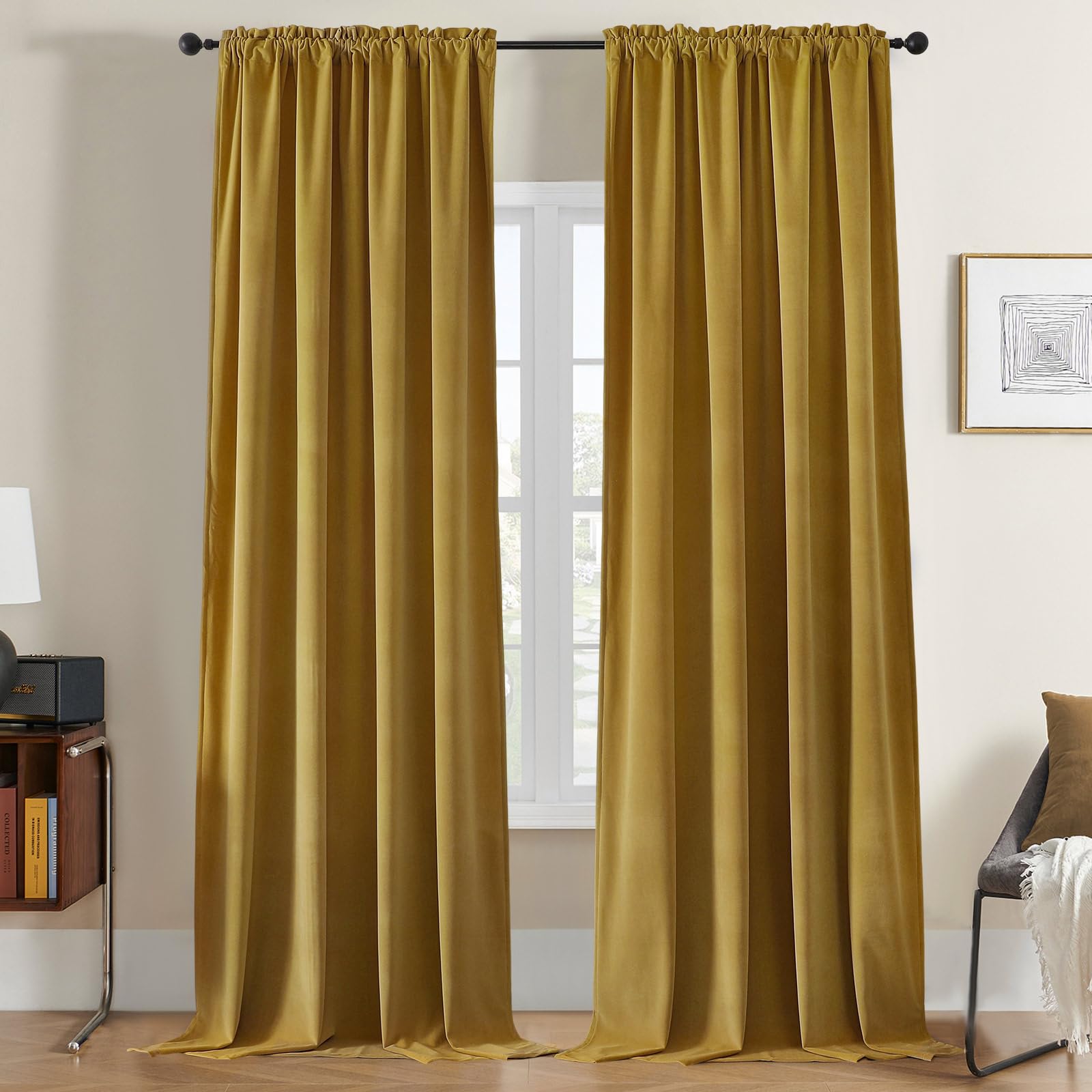 Joydeco Brown Velvet Curtains 96 inch Length 2 Panels, Luxury Blackout Rod Pocket Thermal Insulated Window Curtains, Super Soft Room Darkening Drapes for Living Dining Room Bedroom,W52 x L96 inches