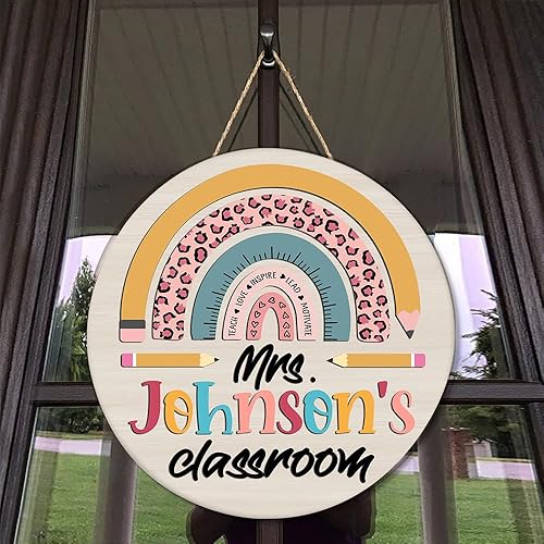 Decoración para Puerta de Maestro NO es producto 3D, Letrero de Maestro Arcoíris Letrero de Bienvenida para Puerta de Maestro, Letrero de Puerta de