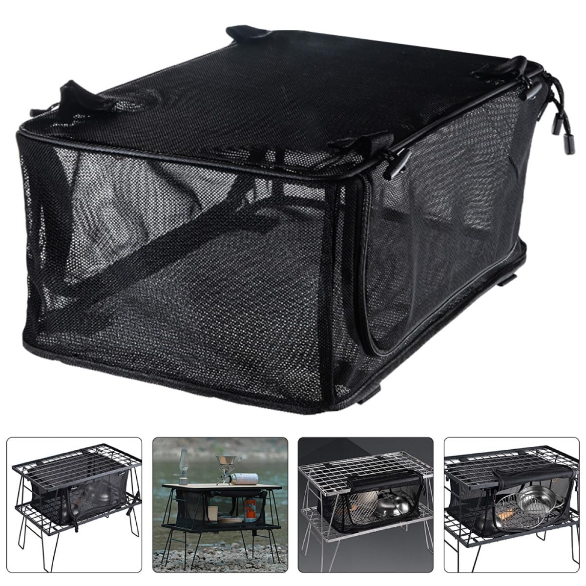 Borsa Organizer per Stoviglie Esterno Cerniera e Maniglia, Borsa Portaposate per Campeggio e Picnic Rete