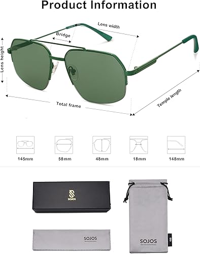Miniatura 5 de SOJOS Gafas de sol de aviador de moda para hombre y mujer diseño retro de doble puente marco de metal semi sin montura SJ1191