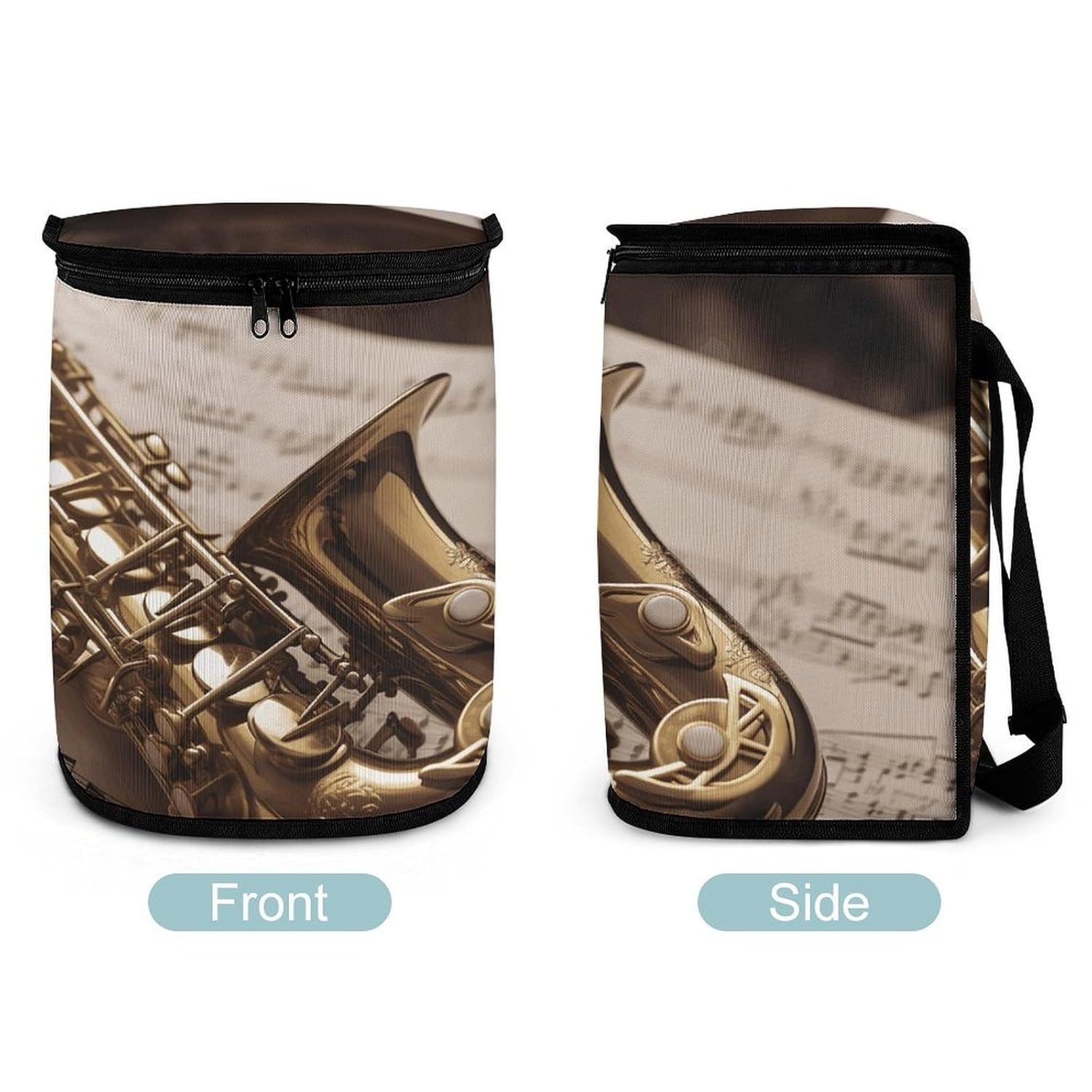 Leakproof Car Trash Can 2.5 Gallon, Durable Automotive Garbage Bag with Waterproof Liner, Saxophone on Sheet Music Trash Bag for Car, Truck, RV & Bathroom