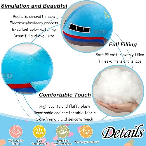 Miniatura 5 de zhidiloveyou Almohada de peluche azul de avión de 15.7 pulgadas, regalo para niños
