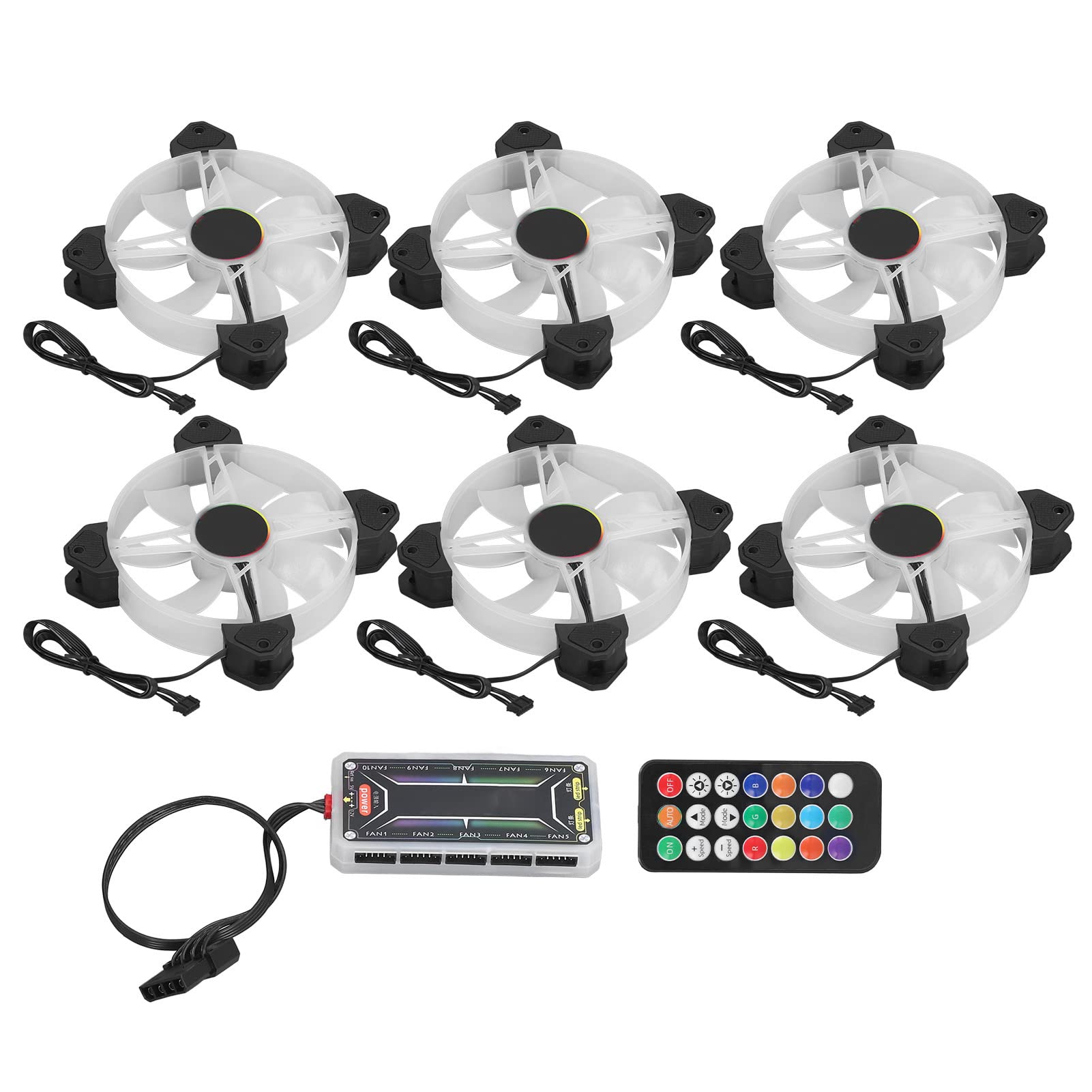 Ventola per Case Computer RGB Ultra Silenziosa da 120 Mm con Telecomando per Raffreddamento con Riduzione del Rumore del Telaio del PC, ABSScope a Risparmio Energetico, Confezione da 6 per