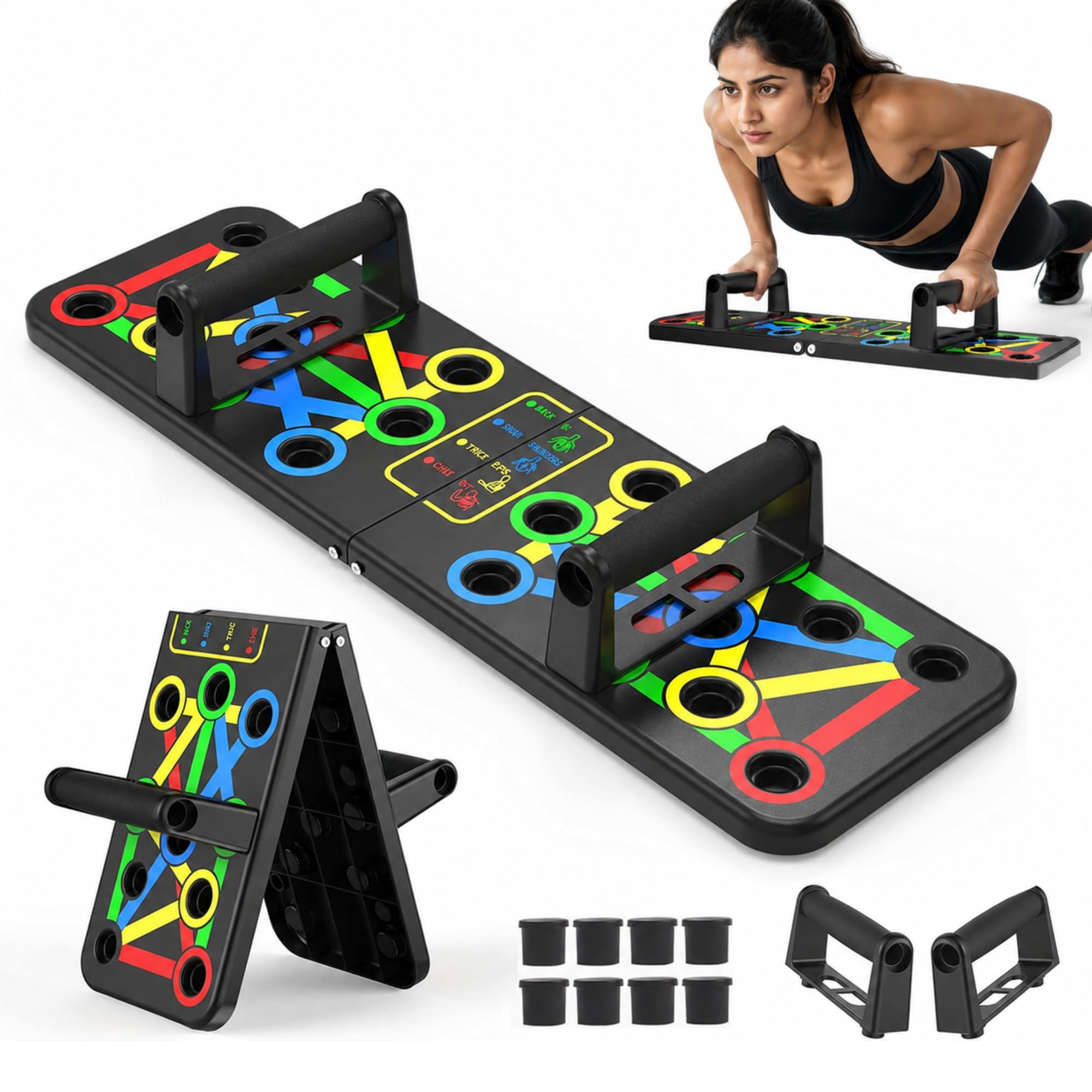 Wellesa 15-in-1 Push Up Board for Men & Women | Multi-Function Pushup Stand for Chest, Triceps, Shoulders & Back | Anti-Slip Foldable Push Up Bar | Home Gym Strength Training Equipment – Multicolour-picture-20