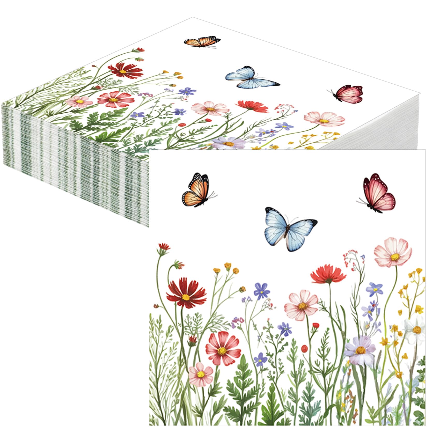 Wildflower Napkins 20 Pcs Summer Napkins Colorful Floral Butterfly Paper Napkins Disposable Party Serviettes Summer Napkin for Tea Party Decor Picnics Birthday Wedding Baby Shower Dinner