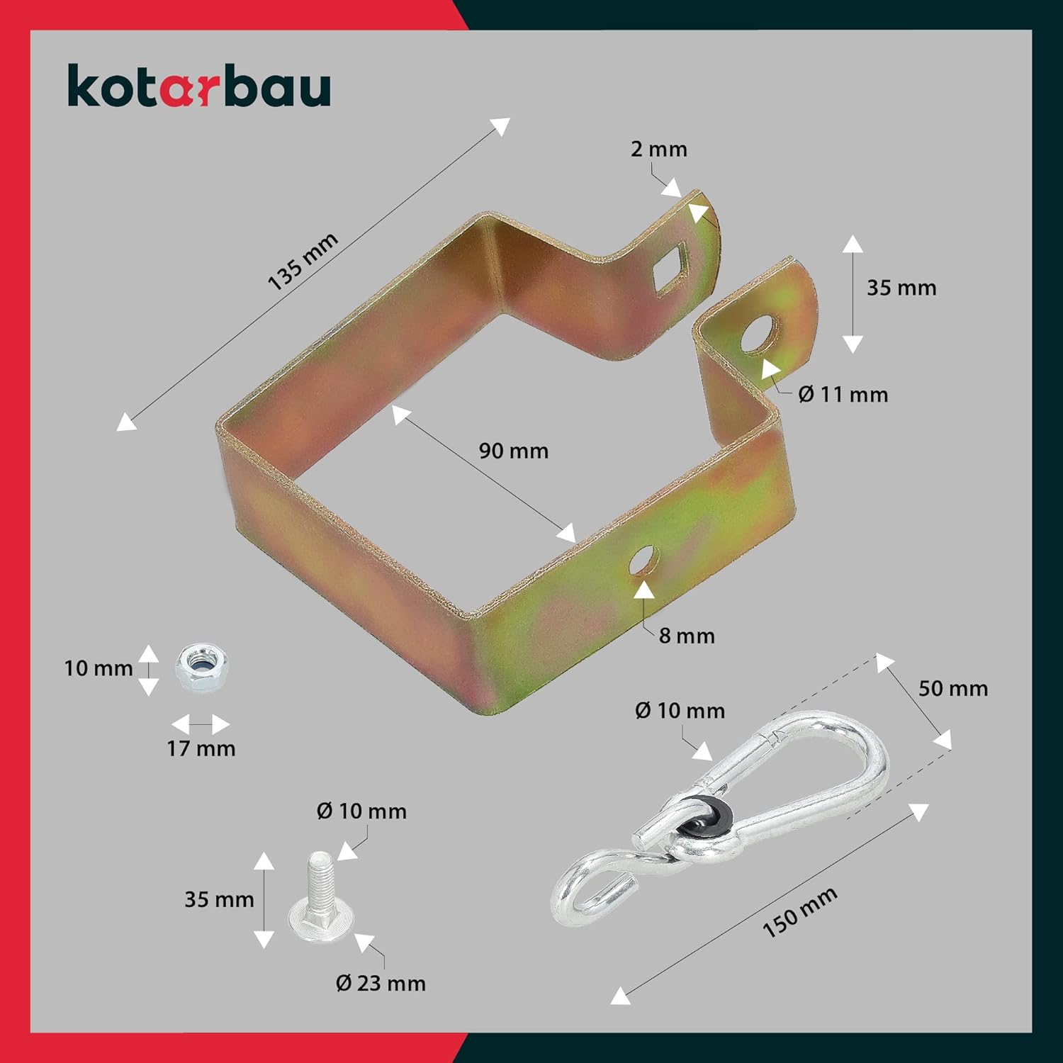 KOTARBAU® Swing Hook 90 x 90 mm Square Snap Hook Swing Clamp Swing Attachment Cuff Hook Yellow Galvanised Hook Holder Swing
