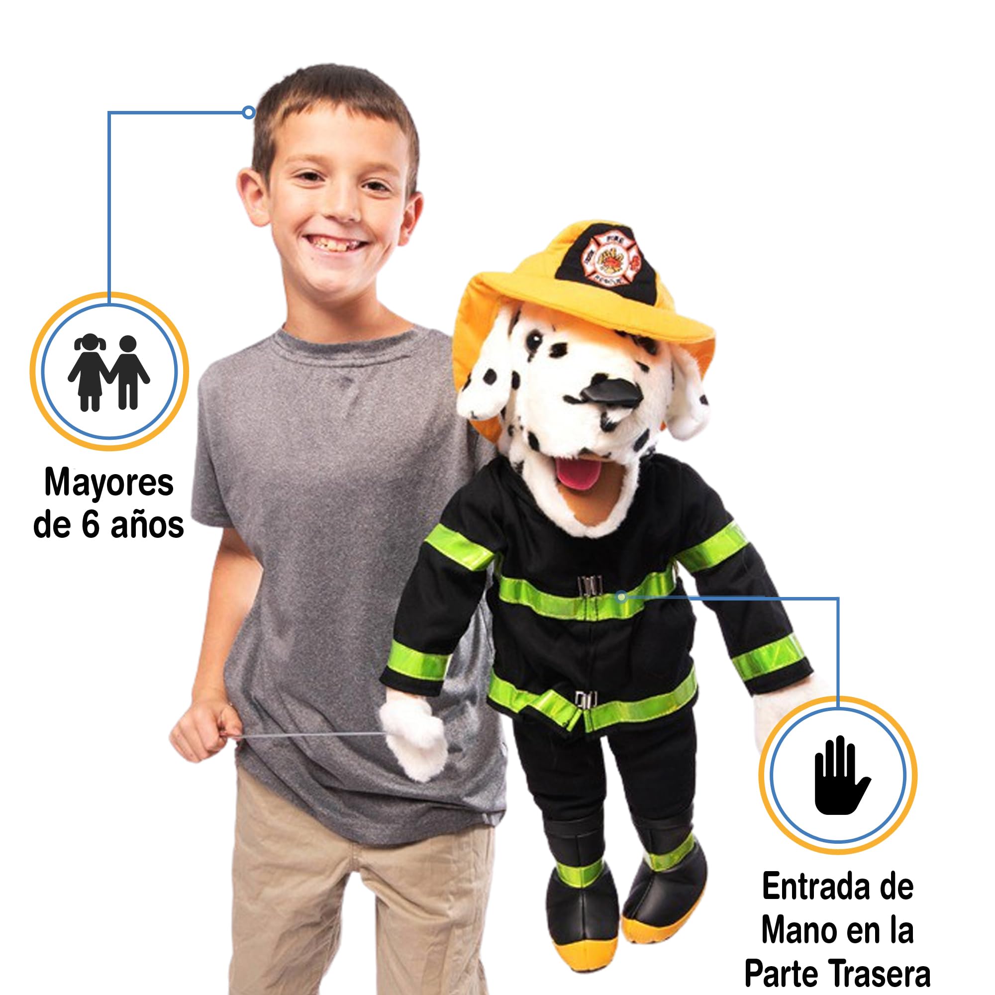 Silly Puppets Bombero dálmata de 25 pulgadas, bombero, cuerpo entero, estilo ventrílico, marioneta animal
