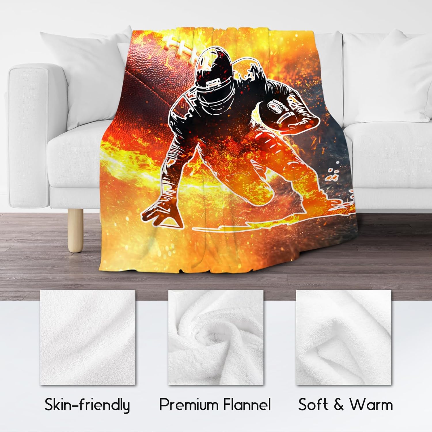 Football Blanket Boys Blanket Gifts for Kids Adults, 60"x80" Soft Fuzzy & Cozy Sports Throw for Couch Team Gifts Ideas