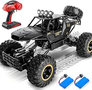 Jiakora 1:12 Large Remote Controlled Car, 2.4GHz RC Car, Off-Road Remote Controlled Monster Truck, 4WD Alloy RC Car Buggy Crawler Truck with LED Light, 2 Battery 50+ Minutes, Toy Car for Children and