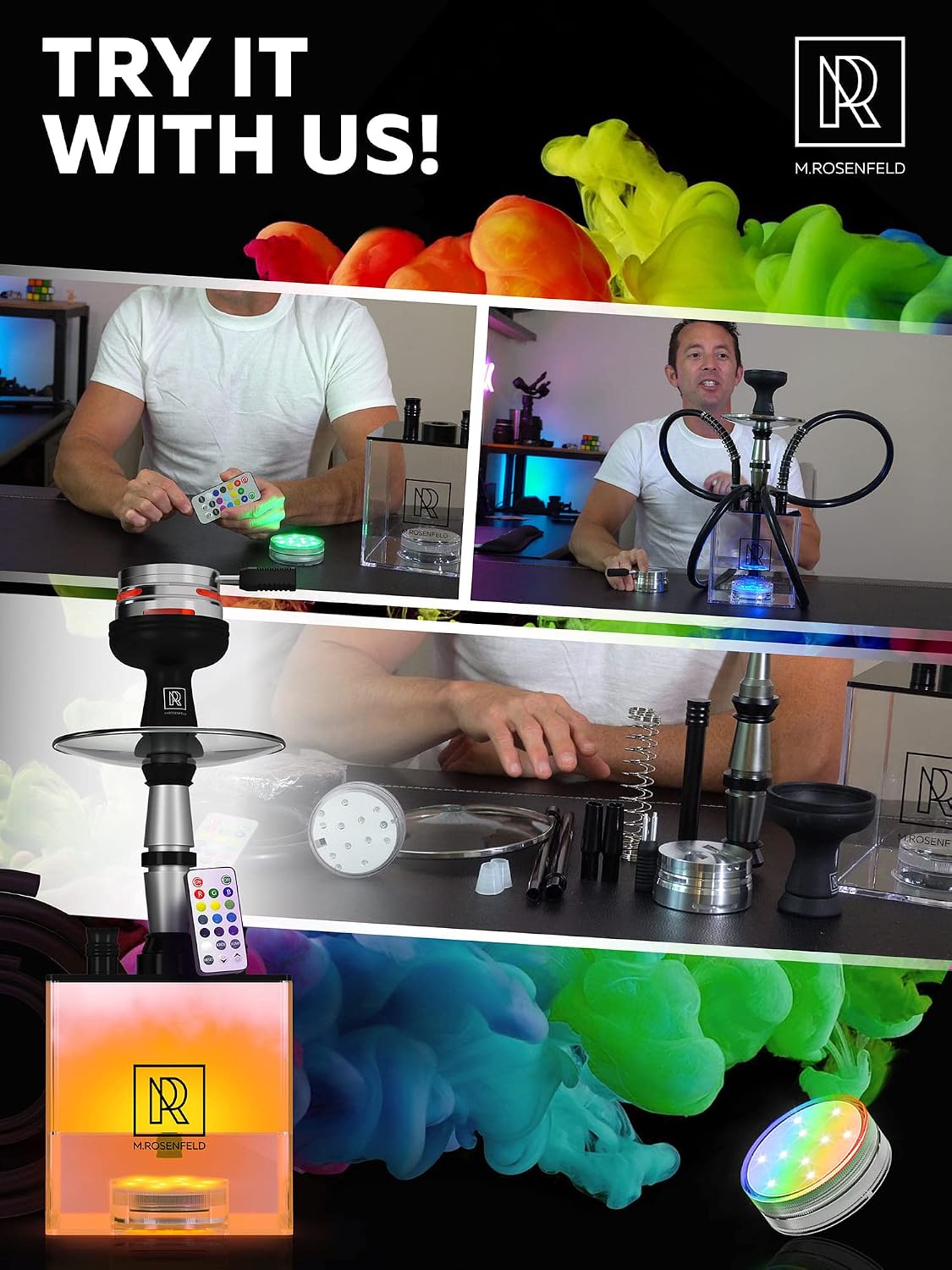 Hookah 2 Hose Hookah Set - YADO Square Hookah To Go with Hookah Charcoal Holder Heat Management Device and Big Black Silicone Hookah Bowl and Bag for Shisha Portable Hookah Set with Everything