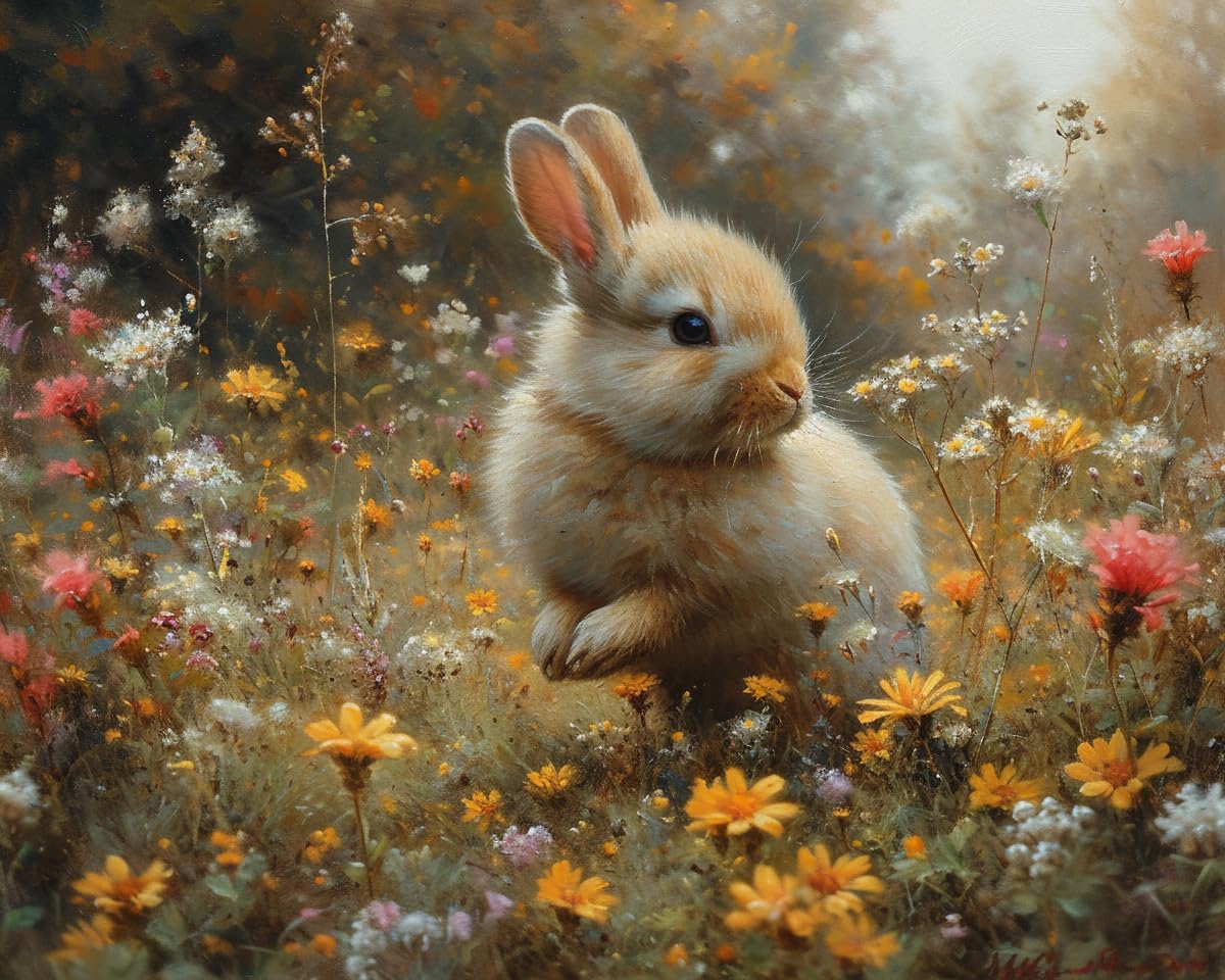 Stamped Cross Stitch Kits, Bunny Hopping Through Meadow, Needlepoint Counted Cross Kits for Beginners, Embroidery Kits Arts Home Decor(11CT No Frame,16x20 inch)