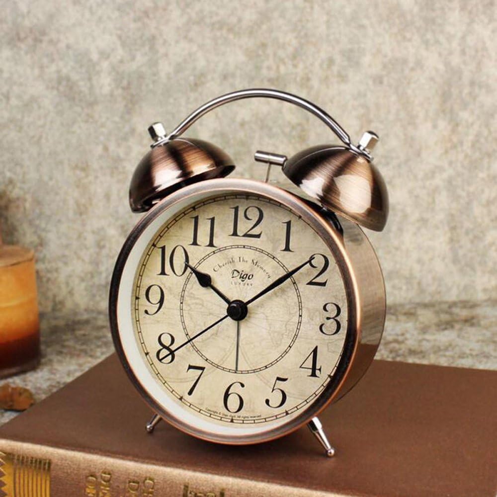 LambTown Vintage Twin Bell Alarm Clock Old Fashioned Desk Clocks Silent Non Ticking for Bedroom Home Decoration - Bronze