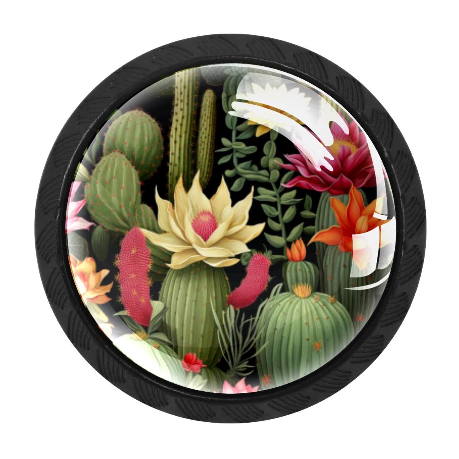 CHENZZZZ 4 Pieces Round Cabinet Knobs Rustic Dresser Knobs, Drawer Cupboard Wardrobe Cabinet Pulls Handles Hardware for Home Kitchen Furniture, Cactus