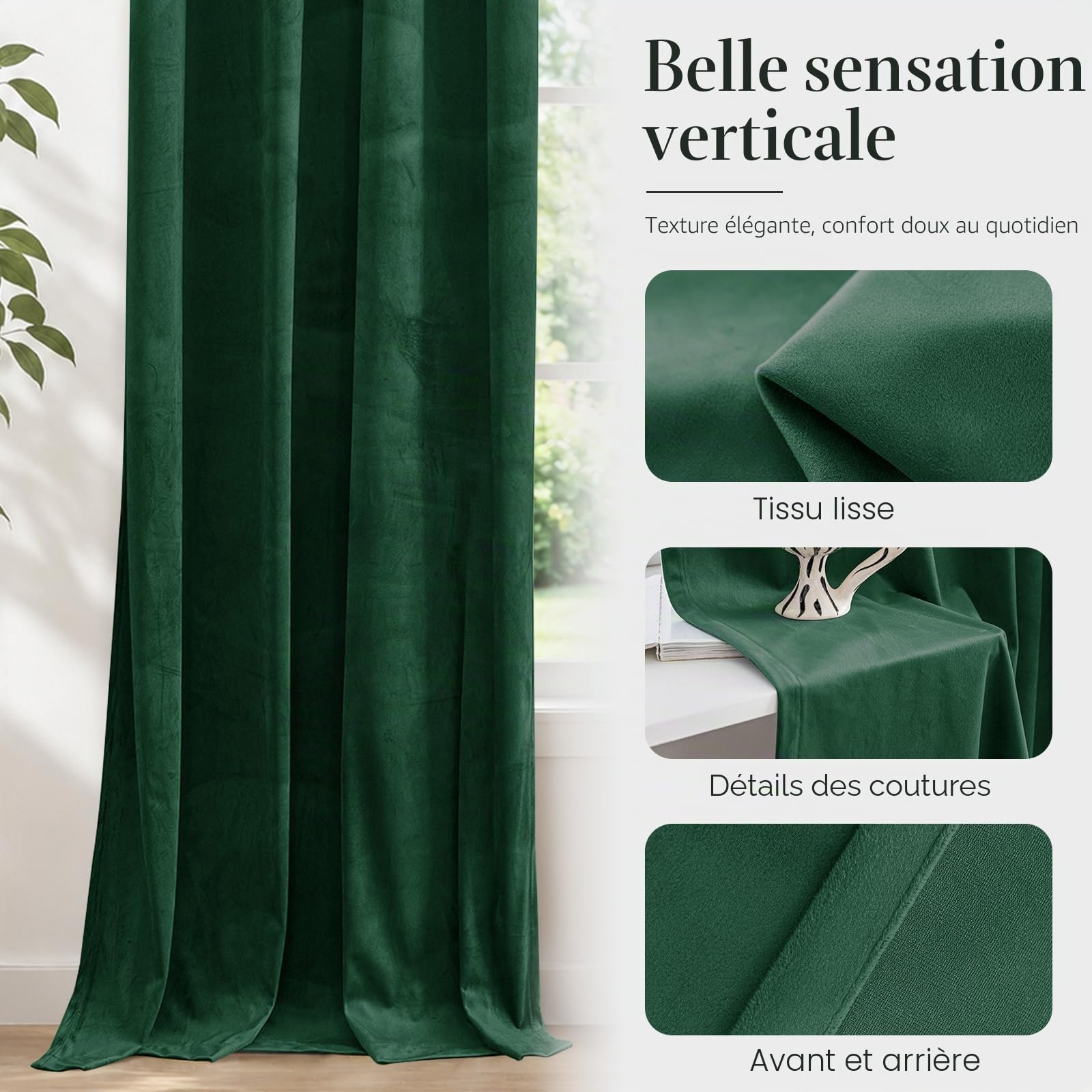 Ystyle Rideau Occultant Velours Lot De 2, 140x180cm, Vert Foncé | Rideaux Salon Rideau Thermique Isolant Anti Chaud Intérieurs, Rideau Phonique Anti Bruit, Moderne Chambre Maison Dressing