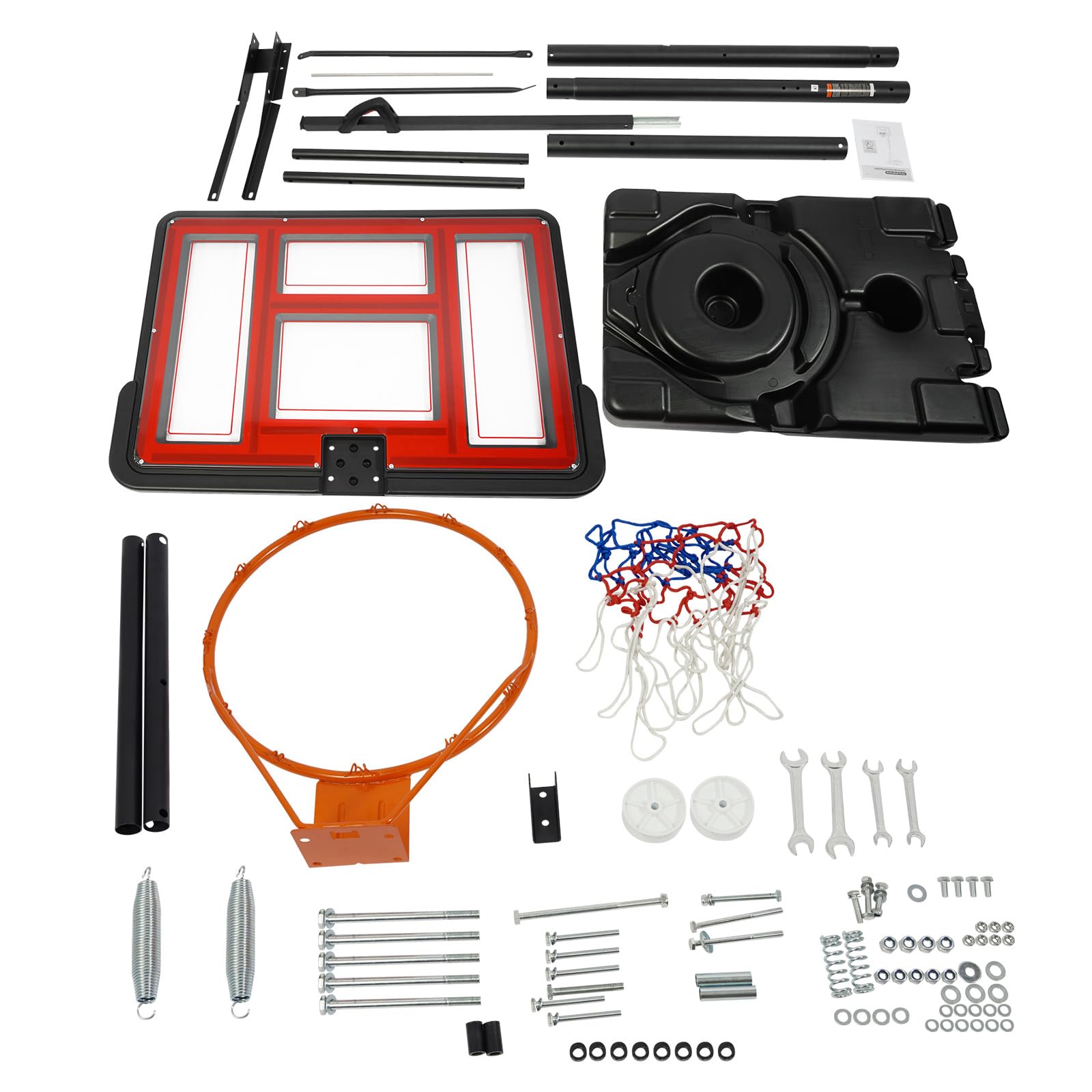 Canestro da basket per esterni, regolabile in altezza, 1,7-3,05 m, supporto