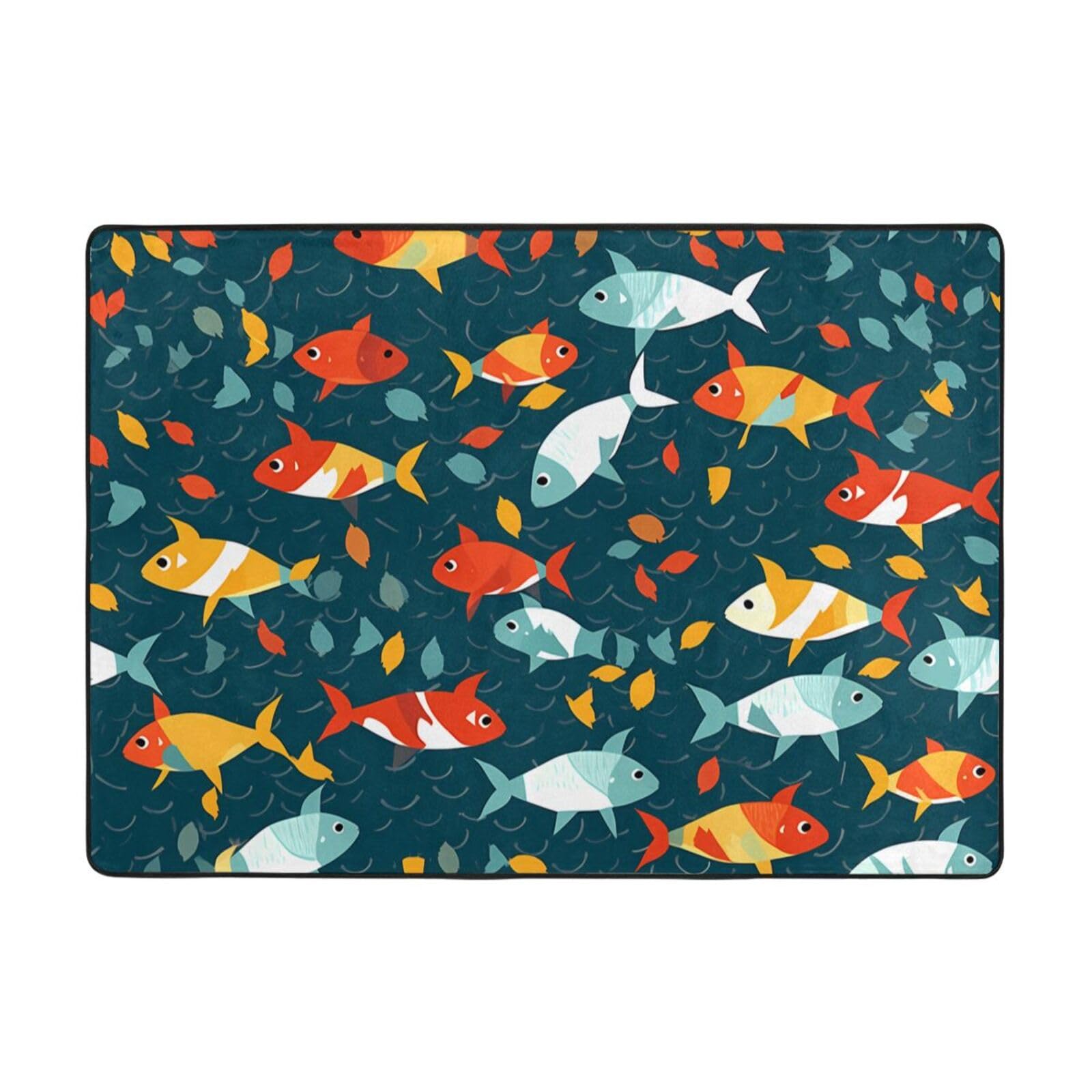 Tapis de sol antidérapant de salon et chambre d'enfant motif poissons 147x203 cm