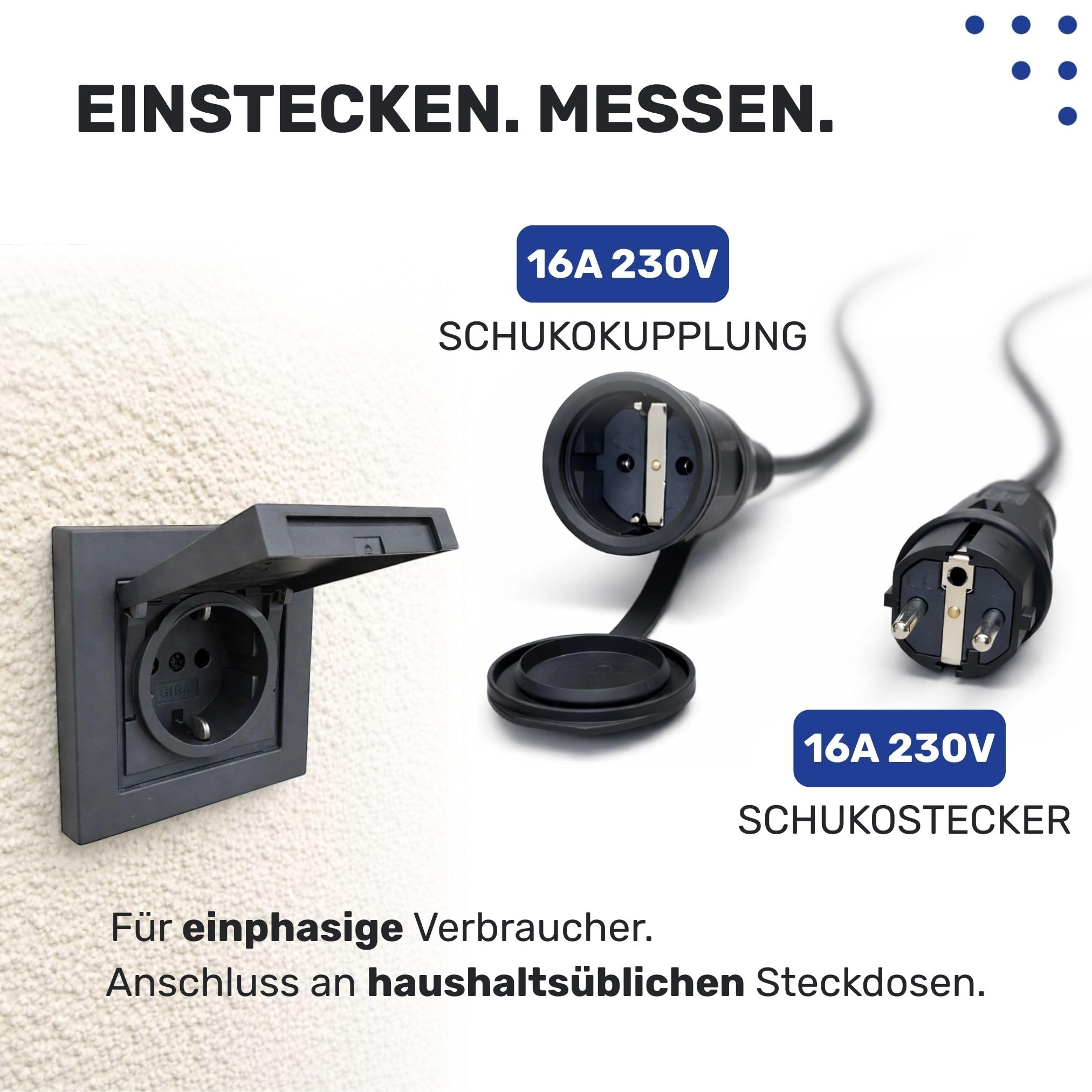 NWP Mobiler Schuko Stromzähler 230V digital MID-geeicht IP54 16A Energiezähler