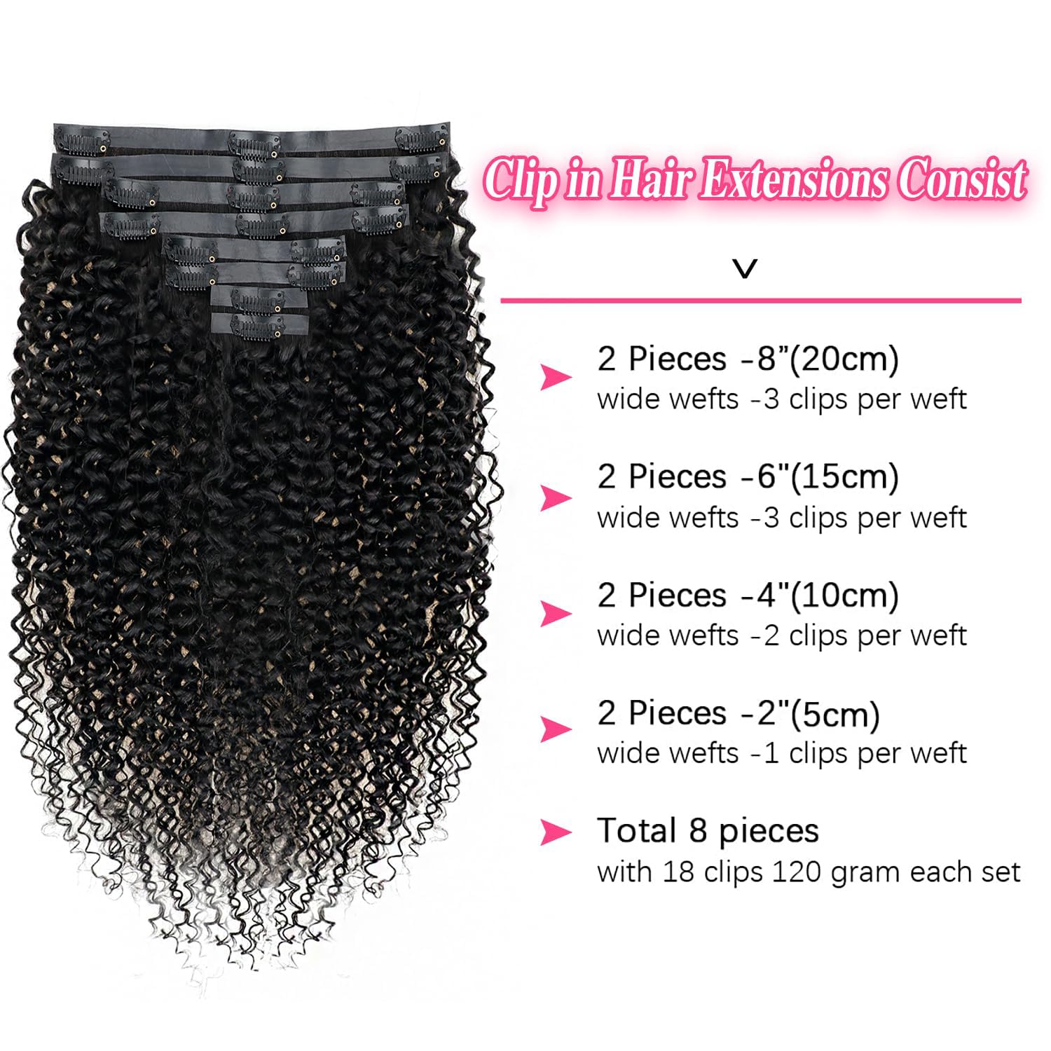 Clip in Hair Extensions Real Human Hair Seamless Kinky Curly Clip Ins Fluffy Full Volume Defined Curls for Black Women 8pcs 120g 20 Inch