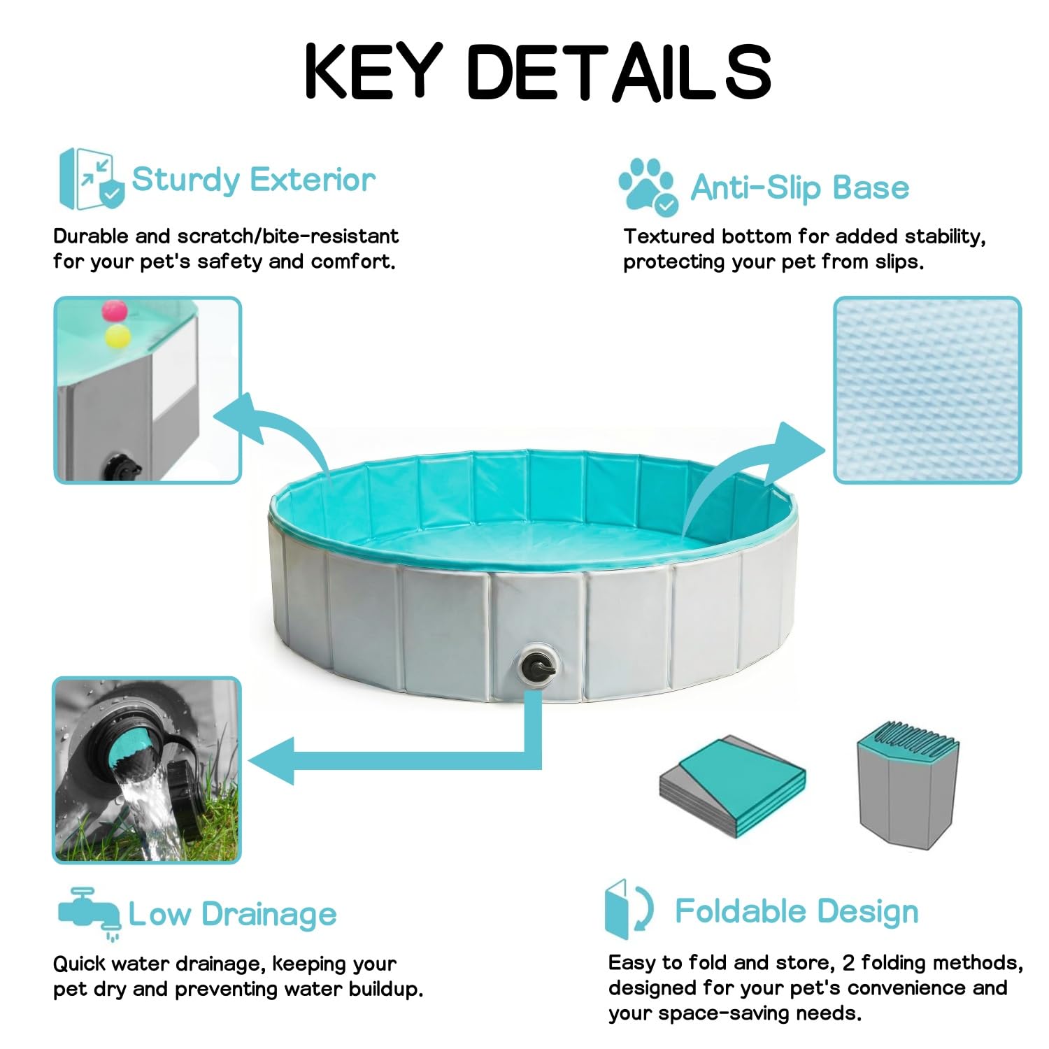Piscina para Perros Grandes y Pequeños, Piscinas Plegable Rigida Antideslizante, Bañera para Mascotas Portátil con Desagüe, para Mascotas, Gatos, Uso Interior y Exterior (80x20cm) (Small)
