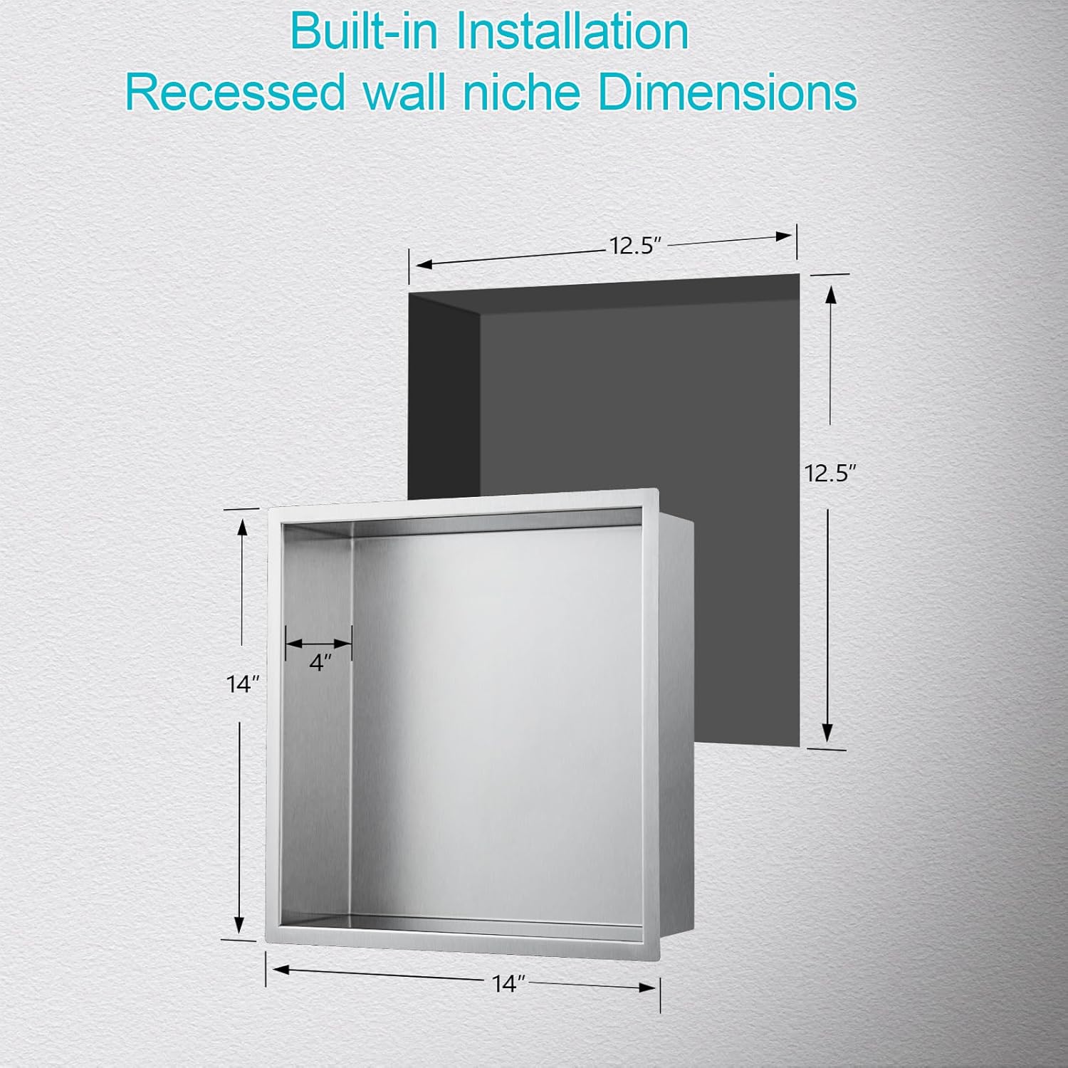 14"x14"x4" Stainless Steel Shower Niche No Tile Needed - Brushed Nickel Bathroom Wall Niche Insert, Recessed Waterproof Shelf for Drywall/Tile Showers