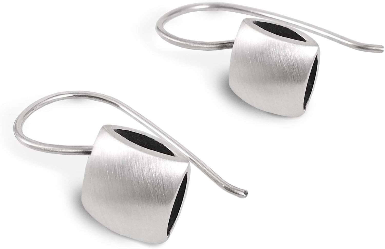 Square Cushion Shape Hook Drop Earrings, Sterling Silver 925 Satin and Polished finished sides, Dark Oxidized Interior, Handmade by Claudia Lira. Great for Sets.