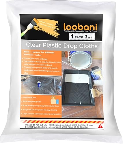 Vista 9 de 20 paños de plástico para pintor, cubierta impermeable antipolvo para muebles, lona desechable de 9 x 12 pies para pintura y funda de sofá