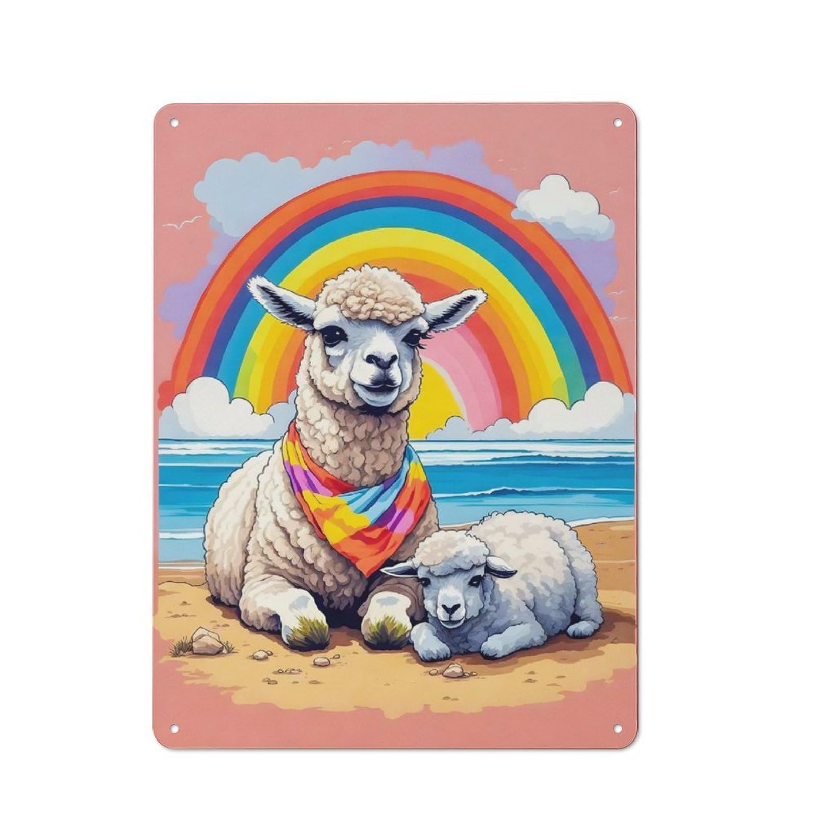 Junmoney Llama Their Young Beach 40X30cm Retro-Style Tin Sign With For Café Or Restaurant, Winter Wall Decor For Hospitality Interior Collectors