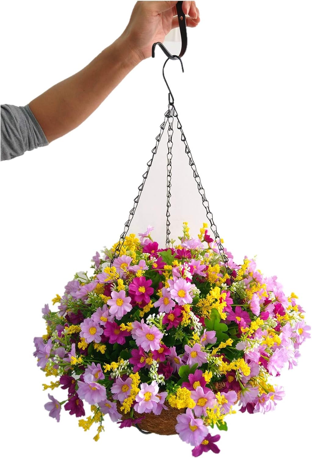 Silk Flower Chain Hanging Basket Flowerpot Artificial Daisy Purple Fake Flowers (Big Basket)
