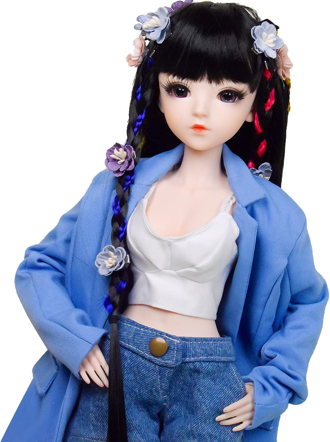 Proudoll 1/3 BJD Doll 60cm 24in SD Ball Jointed Dolls Fashion Doll Handmade DIY Doll Wig Tank Denim Short Suit Stocking Shoes