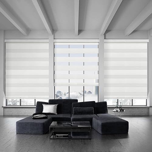 Miniatura 6 de Allbright Persianas enrollables de doble capa con diseño de cebra blanca para ventana de 53 pulgadas de ancho x 64 pulgadas de alto, para oscurecer