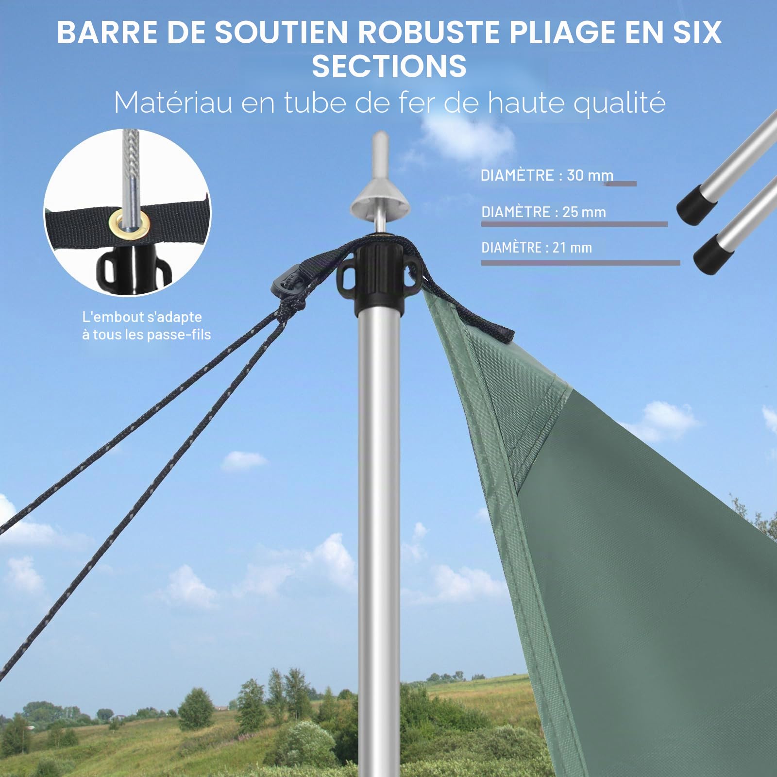 JAICOM Lot de 2-4 poteaux de Tente télescopiques en Aluminium - Extensible et réglable - 95 à 230 cm - pour Camping, Tente, bâche, auvent, Plage