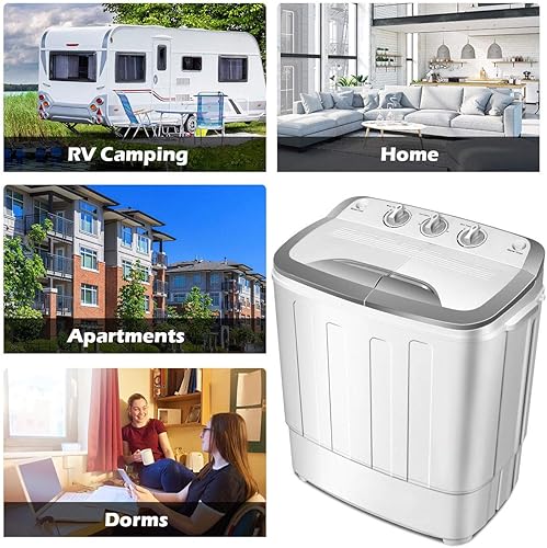 Vista 12 de Giantex lavadora y secadora portátil y compacta de dos cubos pequeños de 13 libras, EP22930 Negro&blanco