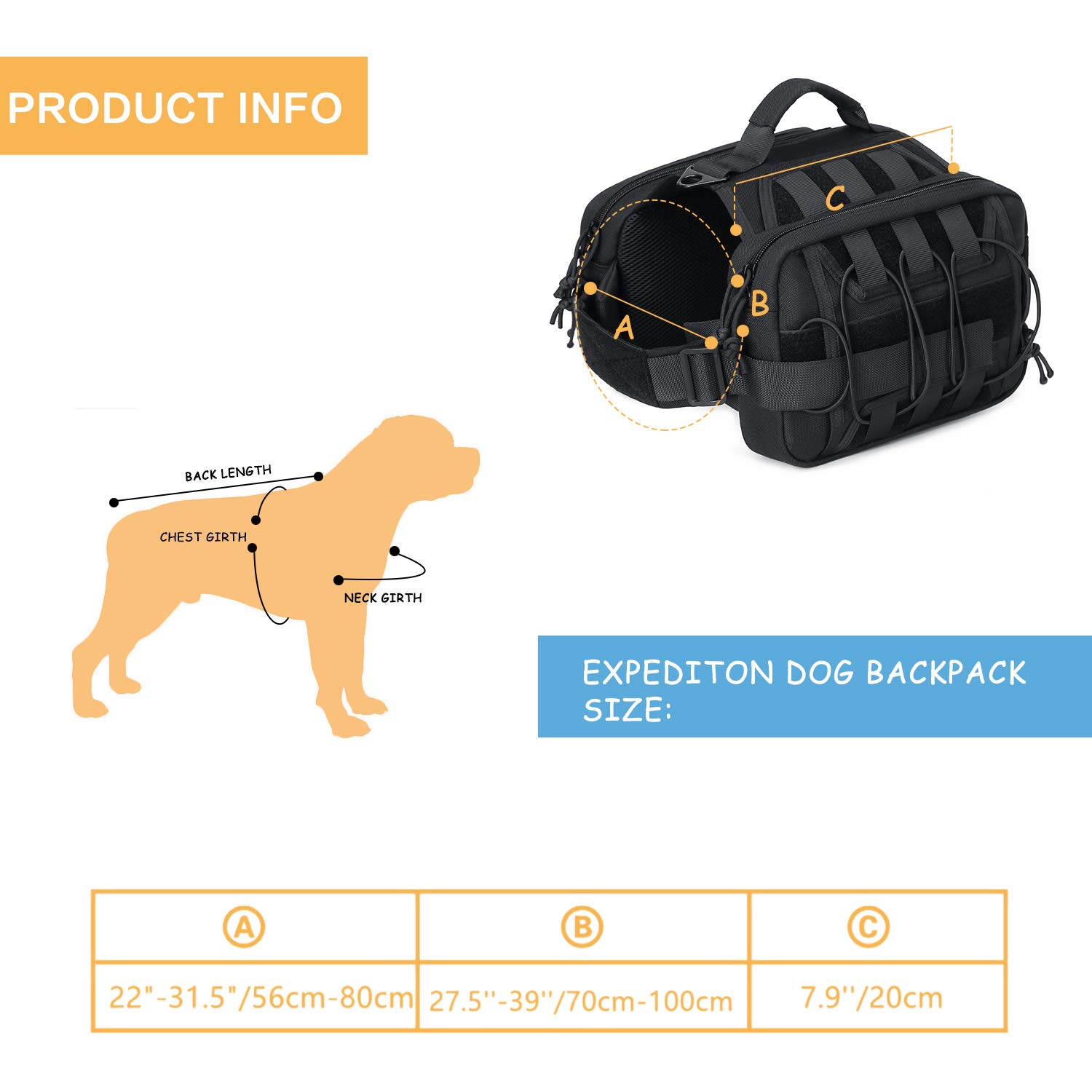 Petmolico Mochila para perro, mochila para perro, arnés para perro, senderismo, viajes, camping, mochila con bolsillos laterales y correa ajustable para perros medianos y grandes, color negro